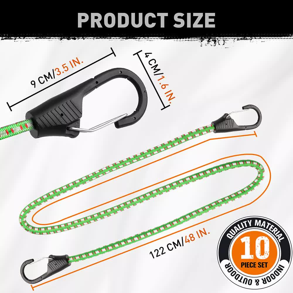 Hand Tools: 10-Piece Bungee Cords With Hook 40inch Outdoor Elastic Bungee Straps Luggage