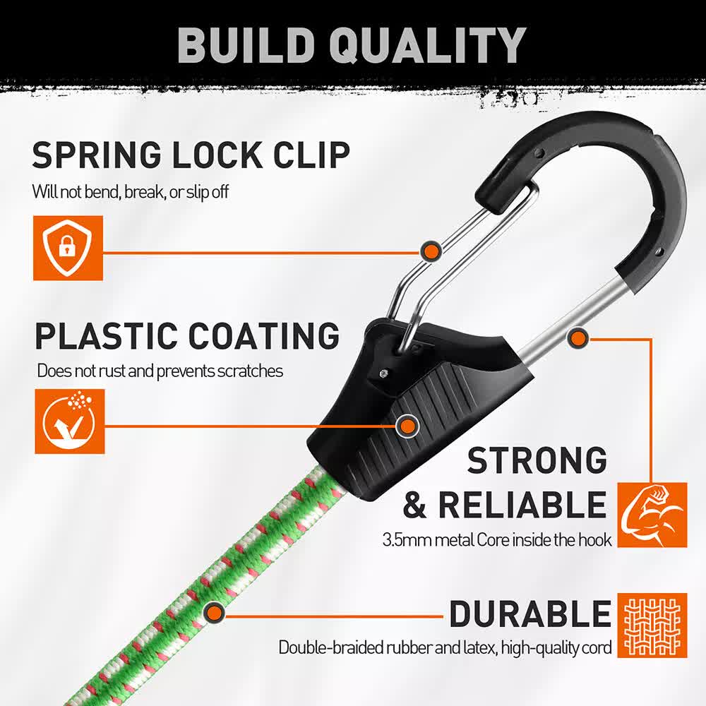 Hand Tools: 10-Piece Bungee Cords With Hook 40inch Outdoor Elastic Bungee Straps Luggage