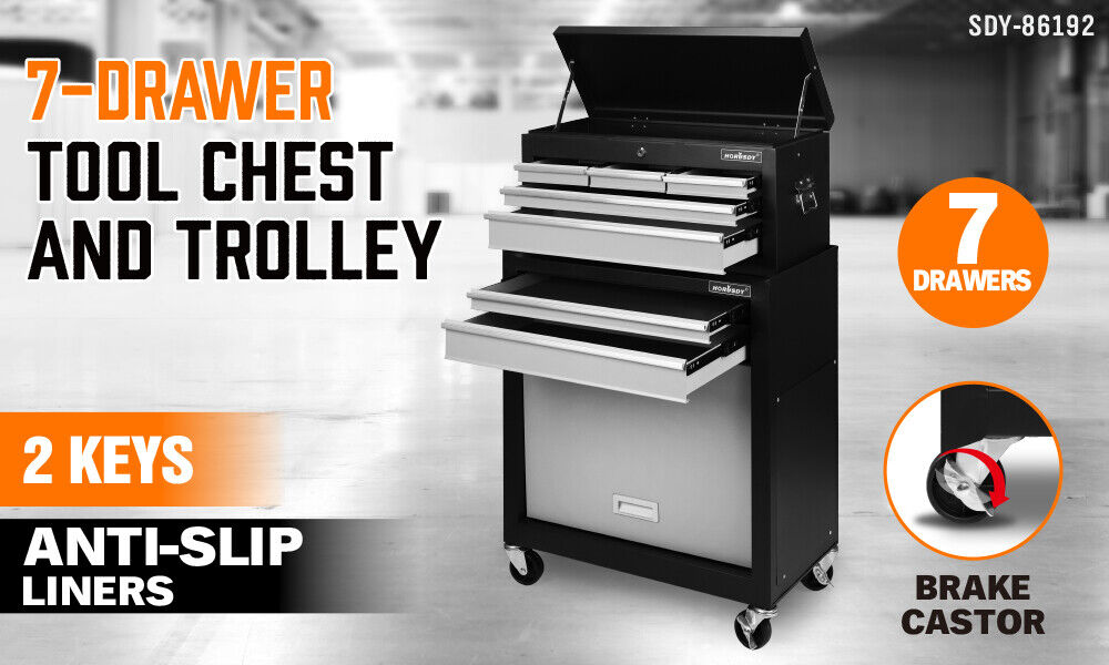 Utility Trolleys: HORUSDY 7 Drawer Tool Box Trolley Cabinet Storage Cart Garage Toolbox Organiser