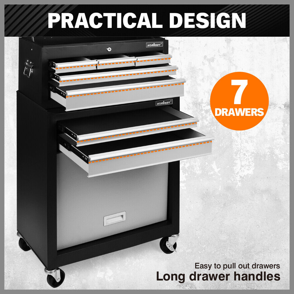 Utility Trolleys: HORUSDY 7 Drawer Tool Box Trolley Cabinet Storage Cart Garage Toolbox Organiser