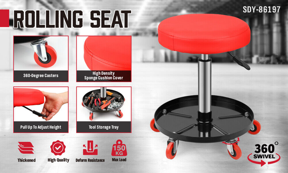 Mobility & Accessibility: SEDY 150kg Load Pneumatic Roller Seat Mechanic Rolling Stool With Tool Tray AU