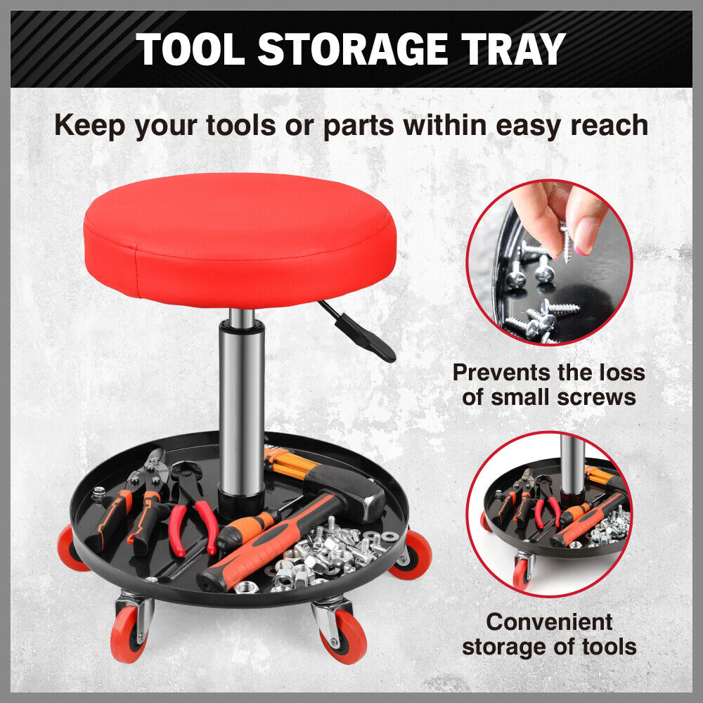 Mobility & Accessibility: SEDY 150kg Load Pneumatic Roller Seat Mechanic Rolling Stool With Tool Tray AU