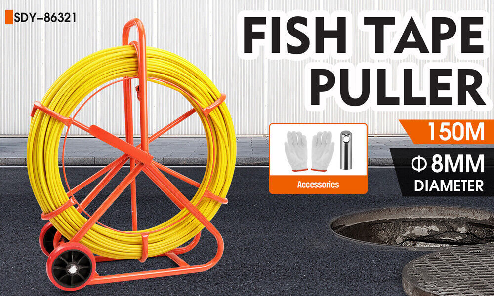 Power & Electrical Supplies: 150M×8MM Fish Tape Puller Fiberglass Wire Cable Running Duct Rodder Heavy Duty
