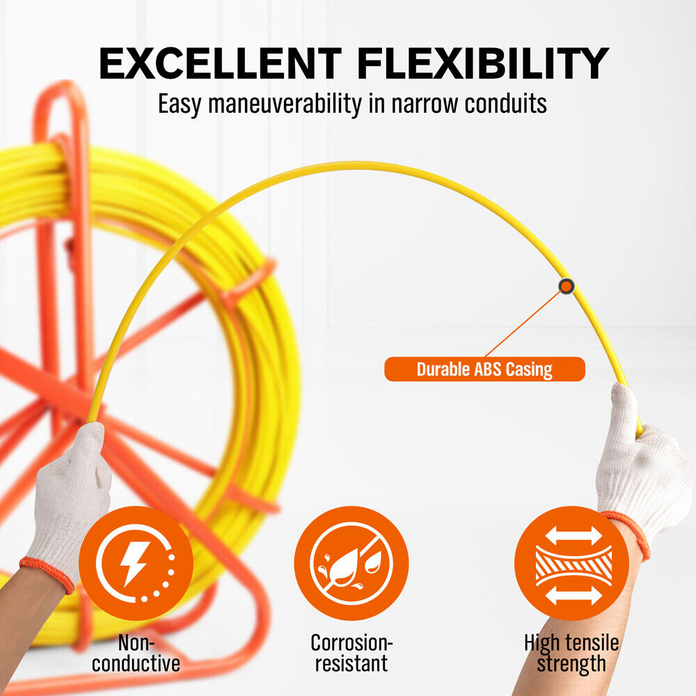 Power & Electrical Supplies: 150M×8MM Fish Tape Puller Fiberglass Wire Cable Running Duct Rodder Heavy Duty