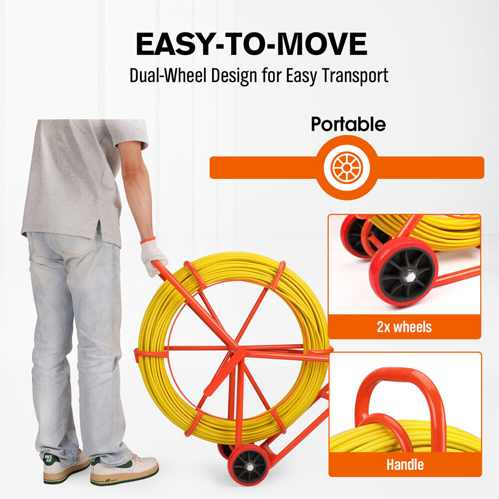 Power & Electrical Supplies: 150M×8MM Fish Tape Puller Fiberglass Wire Cable Running Duct Rodder Heavy Duty
