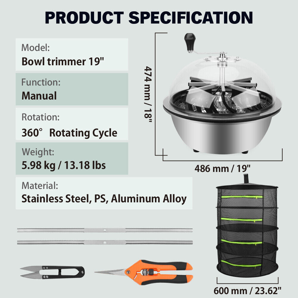 Scissors: 19 inch Bud Leaf Bowl Trimmer Tumble Stainless Steel Blades Twisted Spin Cut