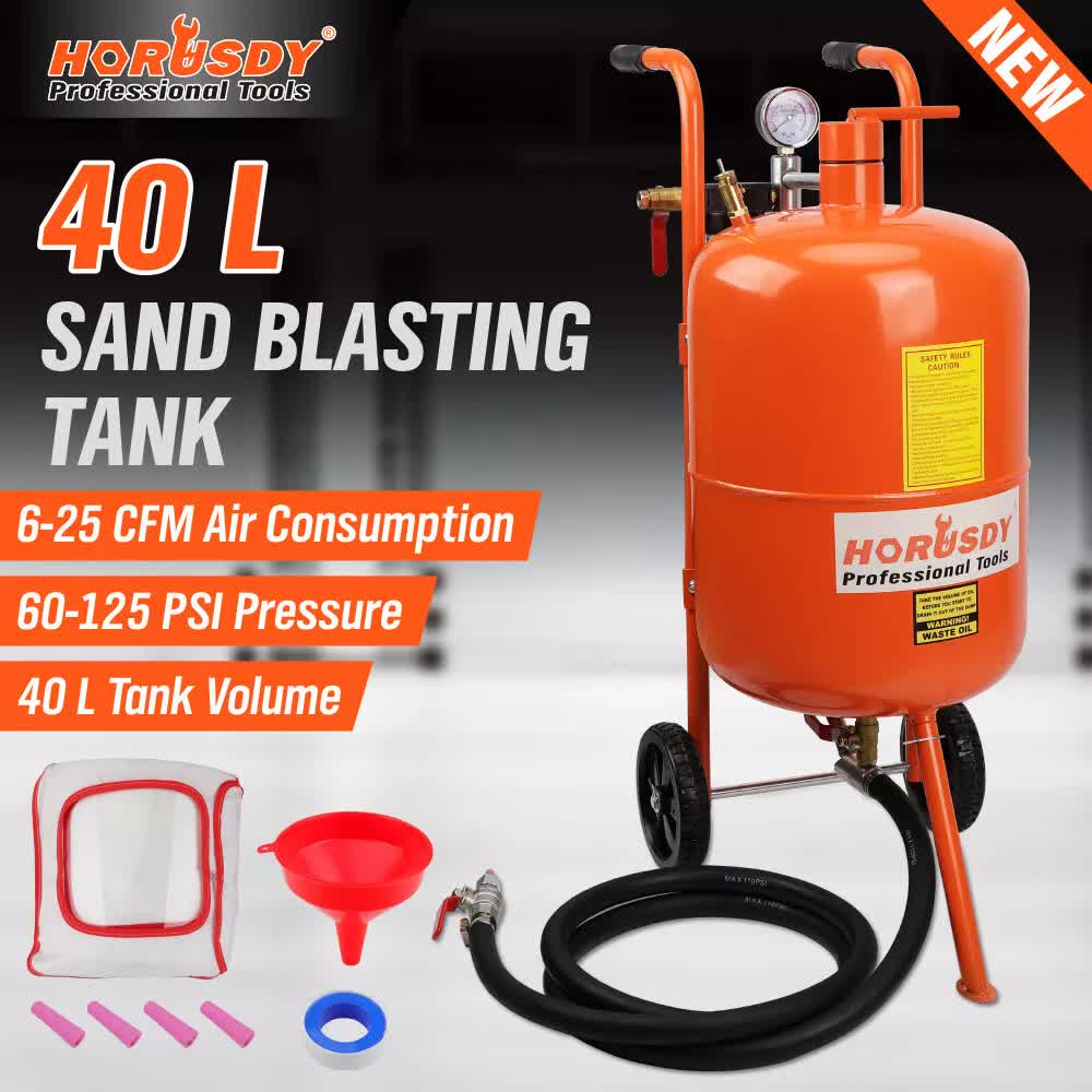 Air Compressors: 40L Sandblasting Tank Portable Sand Grit Blaster Abrasive Gun Car Trucks