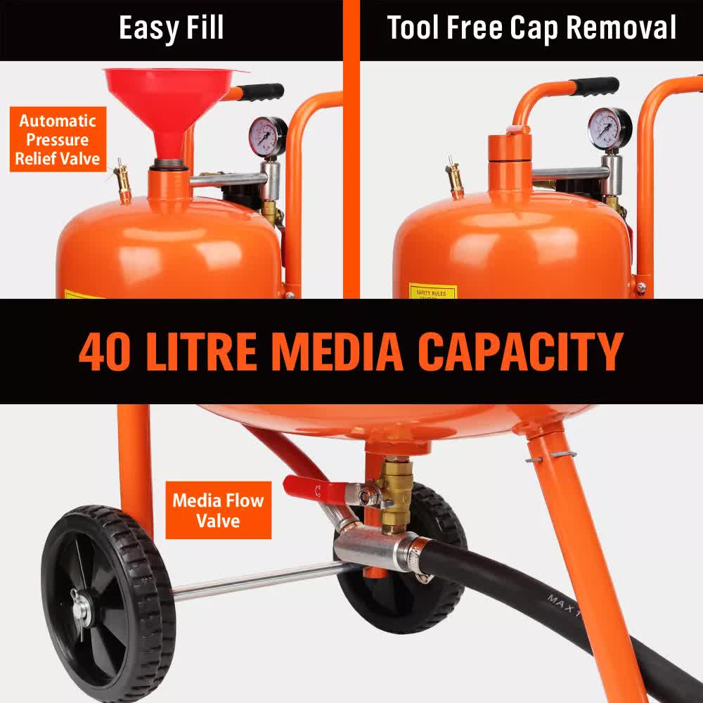 Air Compressors: 40L Sandblasting Tank Portable Sand Grit Blaster Abrasive Gun Car Trucks