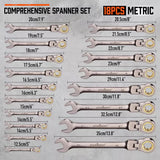 Hand Tools: HORUSDY 18Pc Flexi-Head Ratchet Spanner Set Metric 6-30mm Spanners Nickle Plated