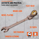 Hand Tools: HORUSDY 18Pc Flexi-Head Ratchet Spanner Set Metric 6-30mm Spanners Nickle Plated