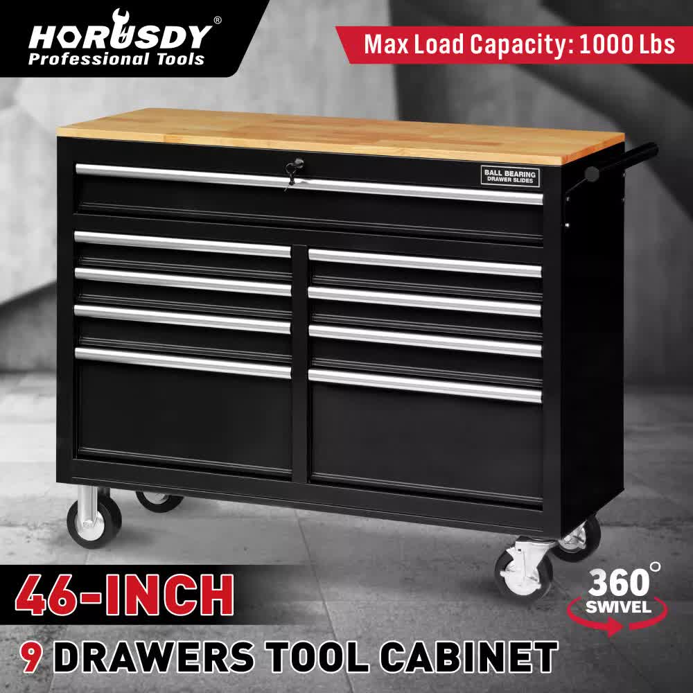 Tool Boxes: HORUSDY 9 Drawer Tool Box Chest Cabinet Trolley Box Garage Storage Toolbox Black