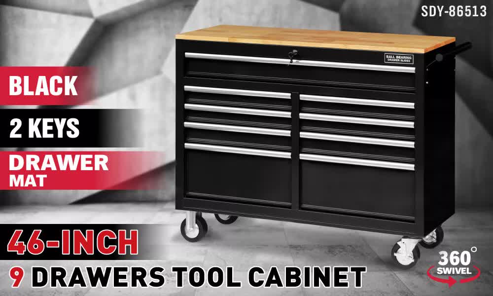 Tool Boxes: HORUSDY 9 Drawer Tool Box Chest Cabinet Trolley Box Garage Storage Toolbox Black