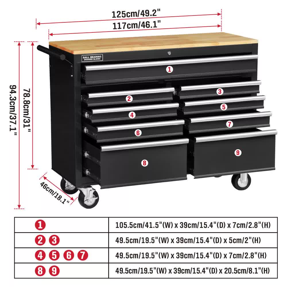 Tool Boxes: HORUSDY 9 Drawer Tool Box Chest Cabinet Trolley Box Garage Storage Toolbox Black