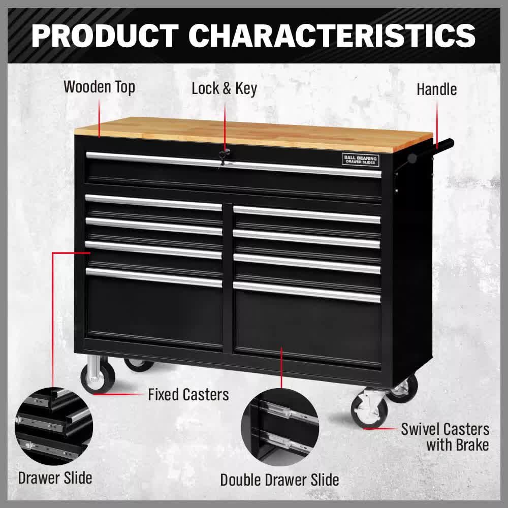 Tool Boxes: HORUSDY 9 Drawer Tool Box Chest Cabinet Trolley Box Garage Storage Toolbox Black