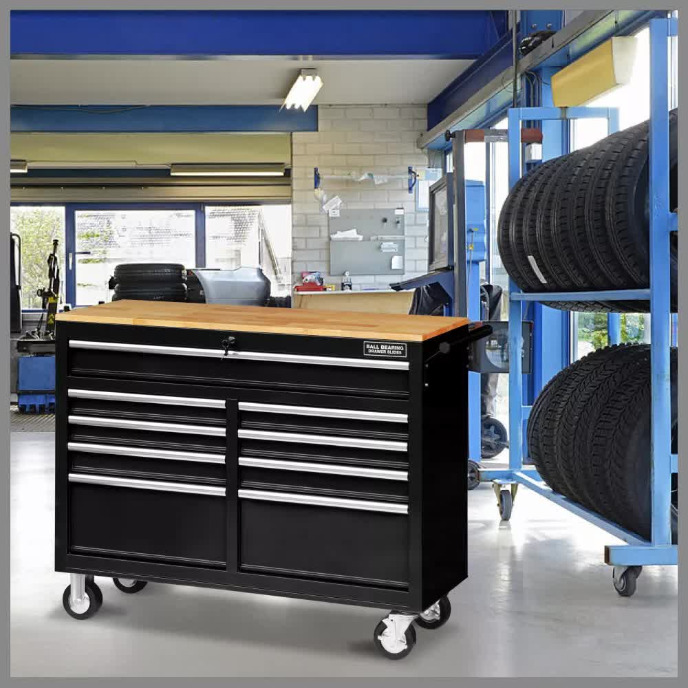 Tool Boxes: HORUSDY 9 Drawer Tool Box Chest Cabinet Trolley Box Garage Storage Toolbox Black