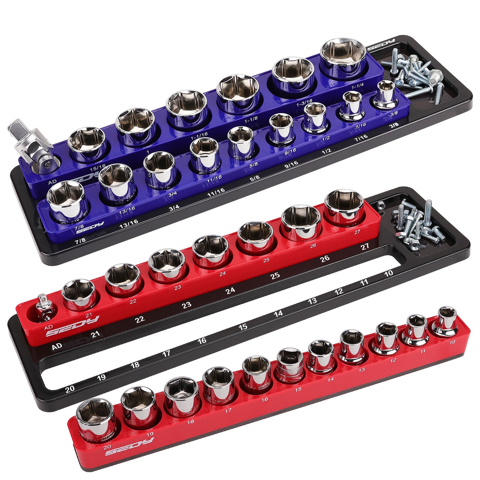 Car Mounts: SEDY 2Pc Magnetic Socket Organizer 1/2 Drive Metric SAE Sockets Storage Holder