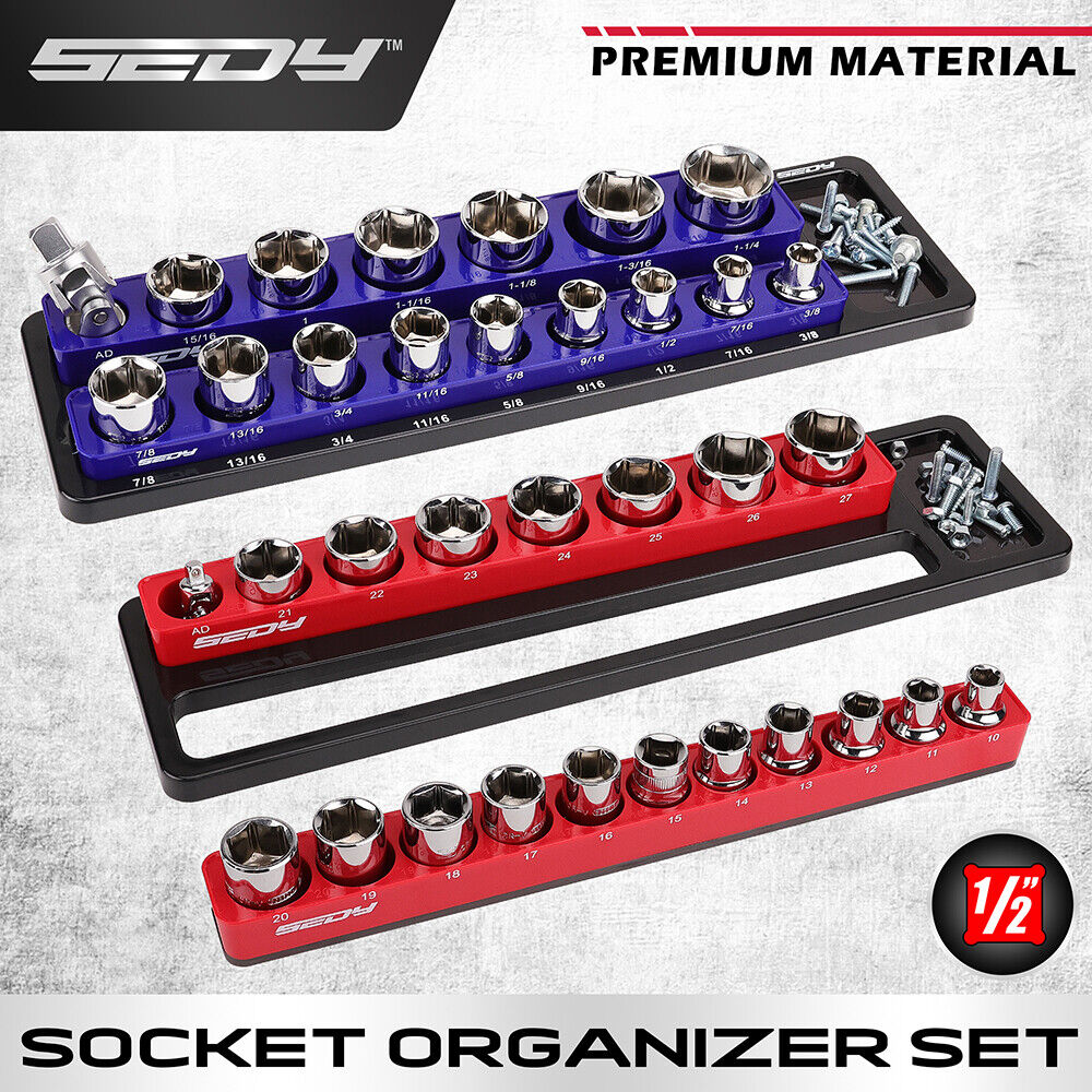 Car Mounts: SEDY 2Pc Magnetic Socket Organizer 1/2 Drive Metric SAE Sockets Storage Holder
