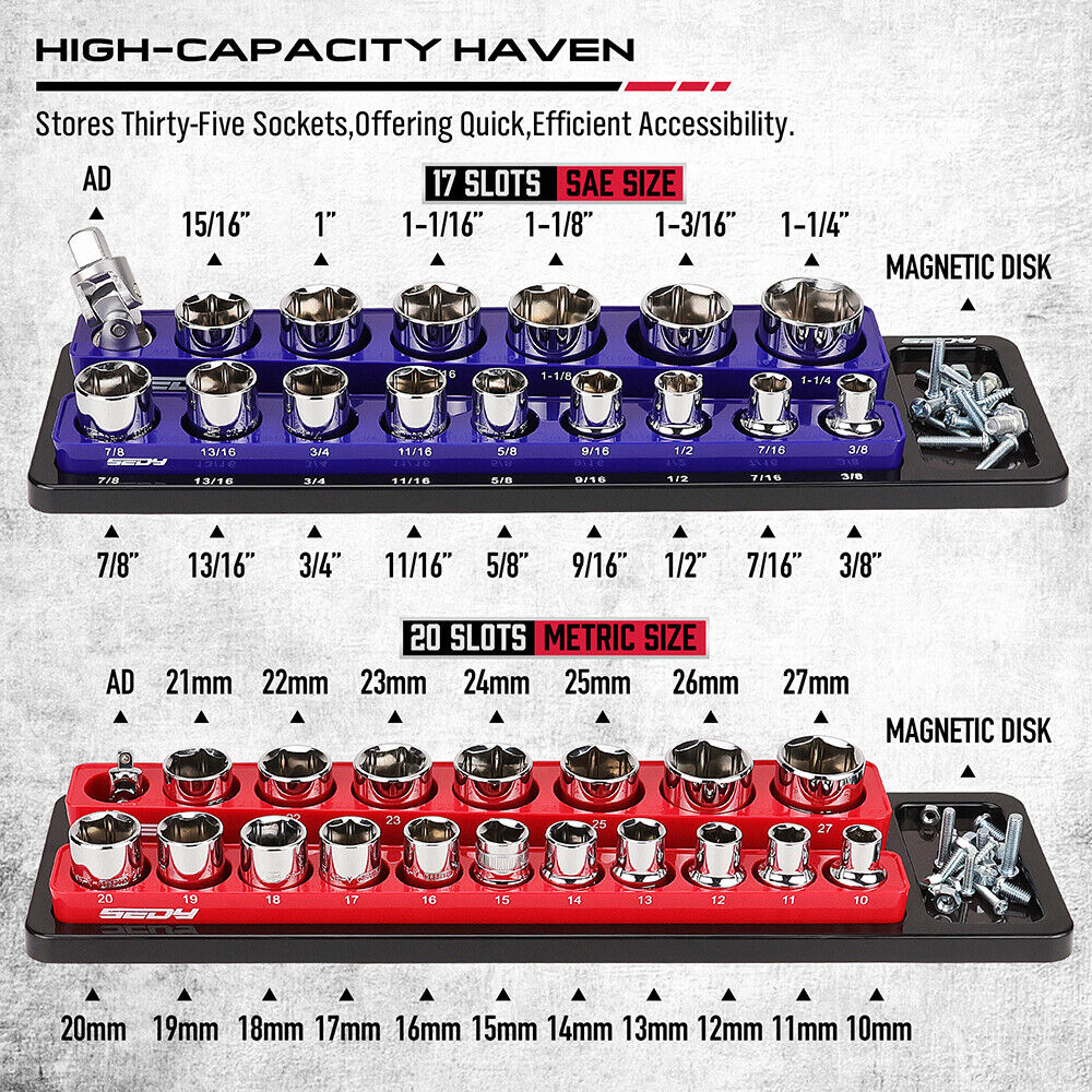 Car Mounts: SEDY 2Pc Magnetic Socket Organizer 1/2 Drive Metric SAE Sockets Storage Holder