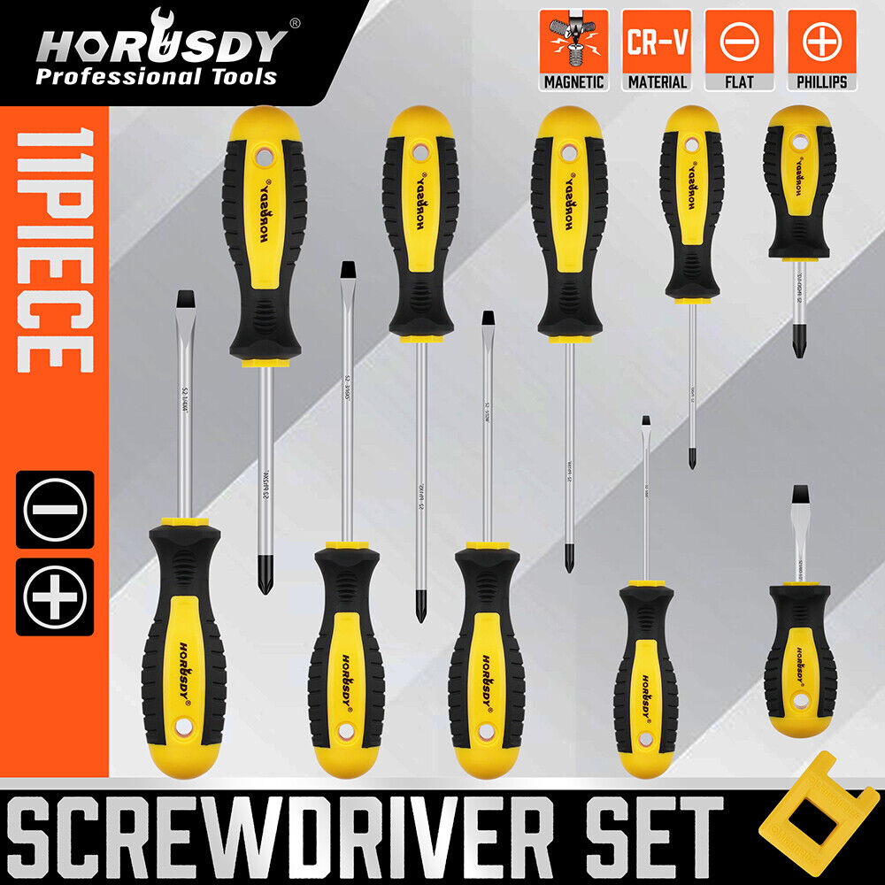Drill & Screwdriver Accessories: 11-Pieces Magnetic Screwdriver Set with Case Magnetizer Demagnetizer Flat Head