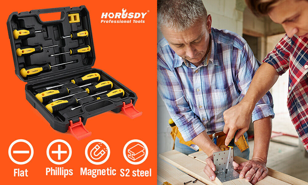 Drill & Screwdriver Accessories: 11-Pieces Magnetic Screwdriver Set with Case Magnetizer Demagnetizer Flat Head