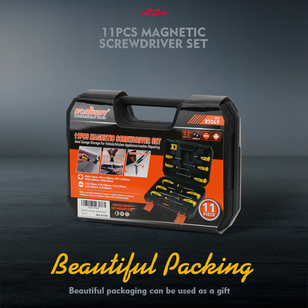 Drill & Screwdriver Accessories: 11-Pieces Magnetic Screwdriver Set with Case Magnetizer Demagnetizer Flat Head