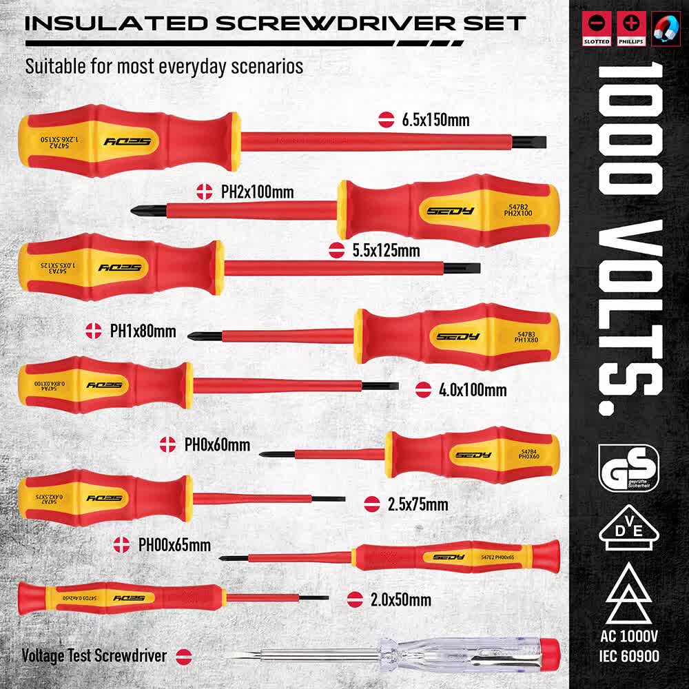 Hand Tools: Magnetic Insulated Screwdriver Pliers Set 1000V Electrical Tool Hose Pinch Box