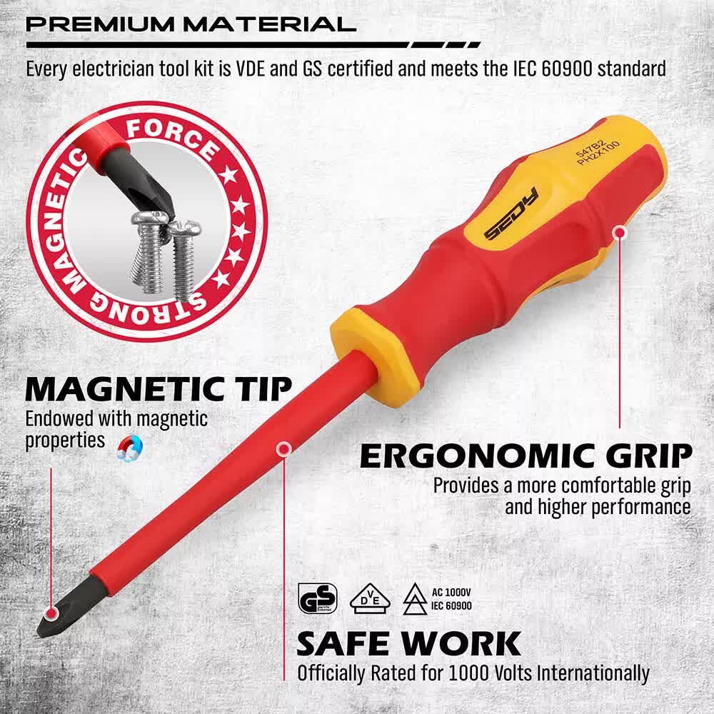 Hand Tools: Magnetic Insulated Screwdriver Pliers Set 1000V Electrical Tool Hose Pinch Box