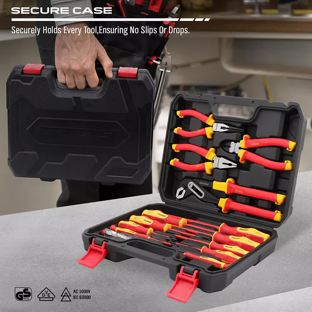 Hand Tools: Magnetic Insulated Screwdriver Pliers Set 1000V Electrical Tool Hose Pinch Box