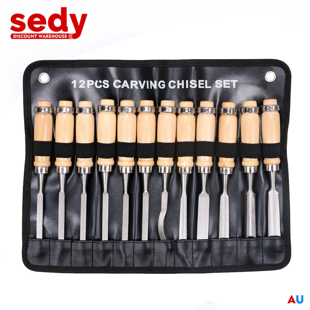 Putty Knives, Scrapers & Chisels: 12Pc Wood Carving Chisel Set Knife High Carbon Steel Woodworking Rolling Pouch