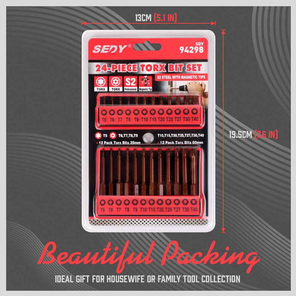 Drill & Screwdriver Accessories: 24Pc Torx Bit Set Star Head Screwdriver Bit Long Security Temper Proof T5-T40