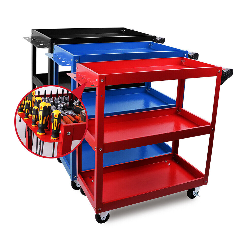Clothing & Wardrobe Storage: Red 3-Tier Tool Cart Trolley Toolbox Workshop Garage Storage 150KG Organizer Garage