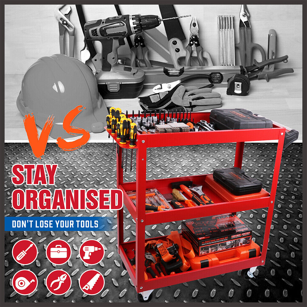 Clothing & Wardrobe Storage: Red 3-Tier Tool Cart Trolley Toolbox Workshop Garage Storage 150KG Organizer Garage