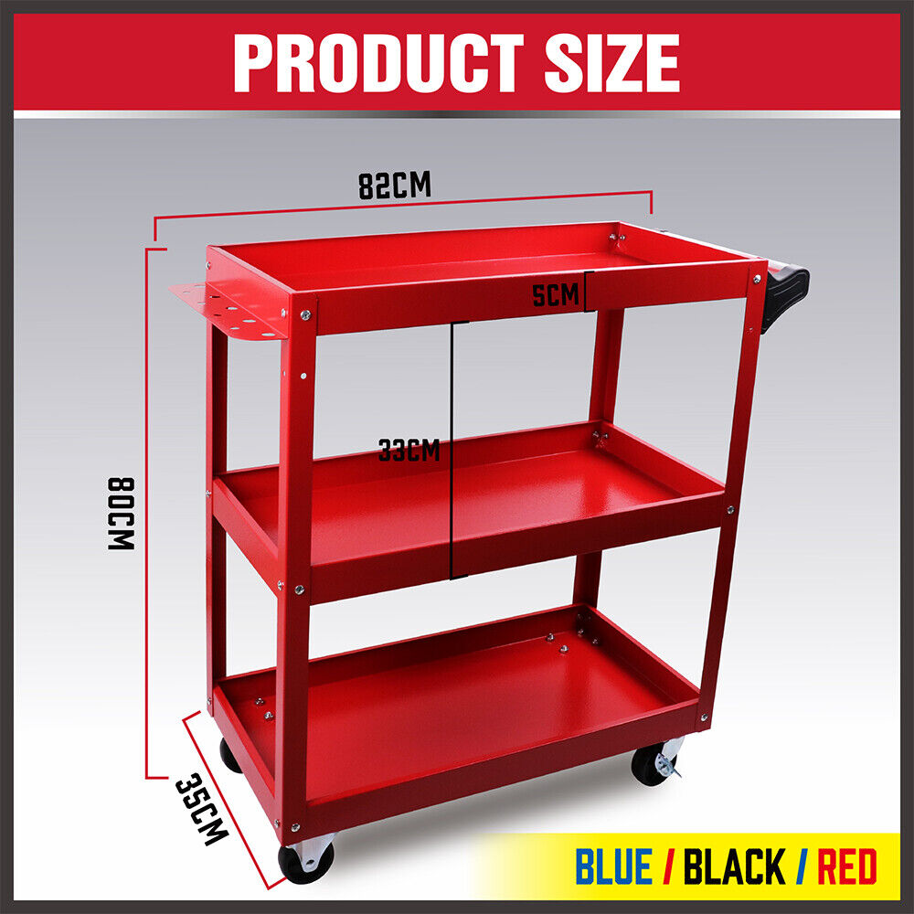 Clothing & Wardrobe Storage: Black 3-Tier Tool Cart Trolley Toolbox Workshop Garage Storage 150KG Organizer Garage