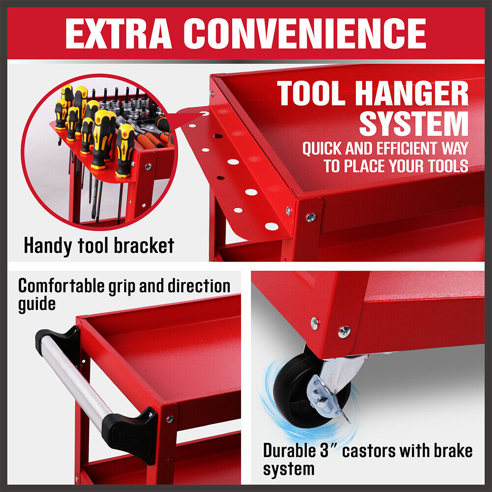 Clothing & Wardrobe Storage: Black 3-Tier Tool Cart Trolley Toolbox Workshop Garage Storage 150KG Organizer Garage