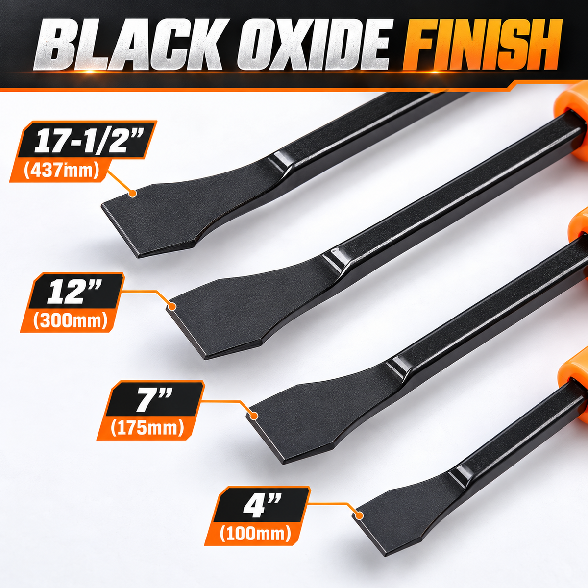HORUSDY 4-Piece Pry Bar Set, Heavy Dutyt with Ergonomic Handles and Black Oxide Finish, Ideal for Mechanics and DIY Projects
