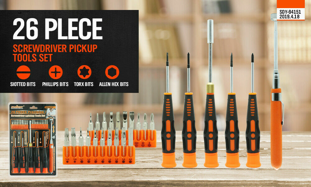 Drill & Screwdriver Accessories: 26Pc Precision Screwdriver Set Magnetic Pickup Hex Torx Philip Flat Bits Drive