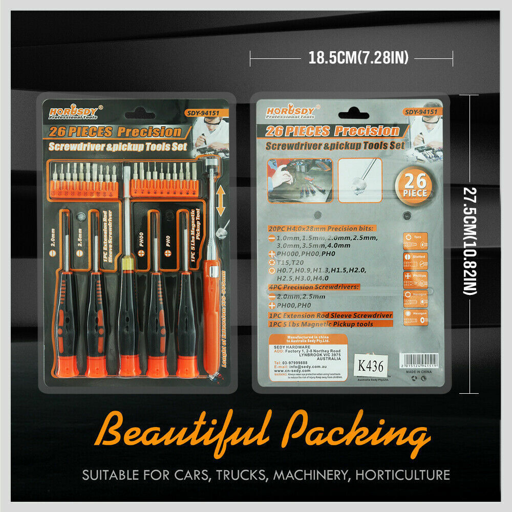 Drill & Screwdriver Accessories: 26Pc Precision Screwdriver Set Magnetic Pickup Hex Torx Philip Flat Bits Drive
