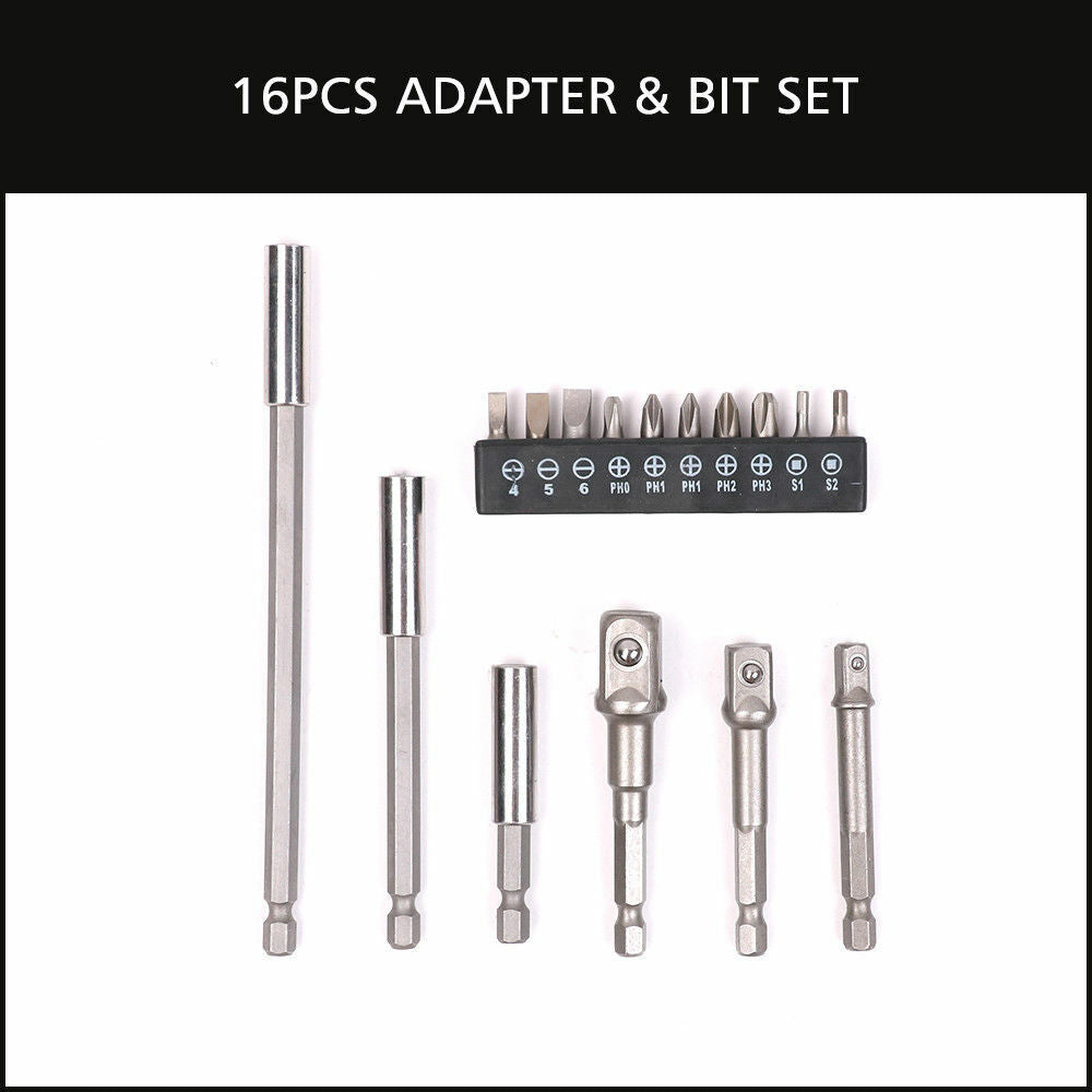Drill & Screwdriver Accessories: 16Pc Socket Bit Adaptor Set Power Drill Nut Driver Extension Screwdriver Bits