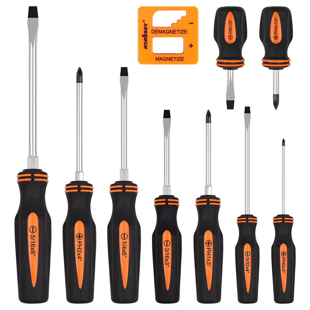 Hand Tools: 10Pcs Magnetic Screwdriver Set Phillips Slotted Magnetizer Non-Slip Handle Tool