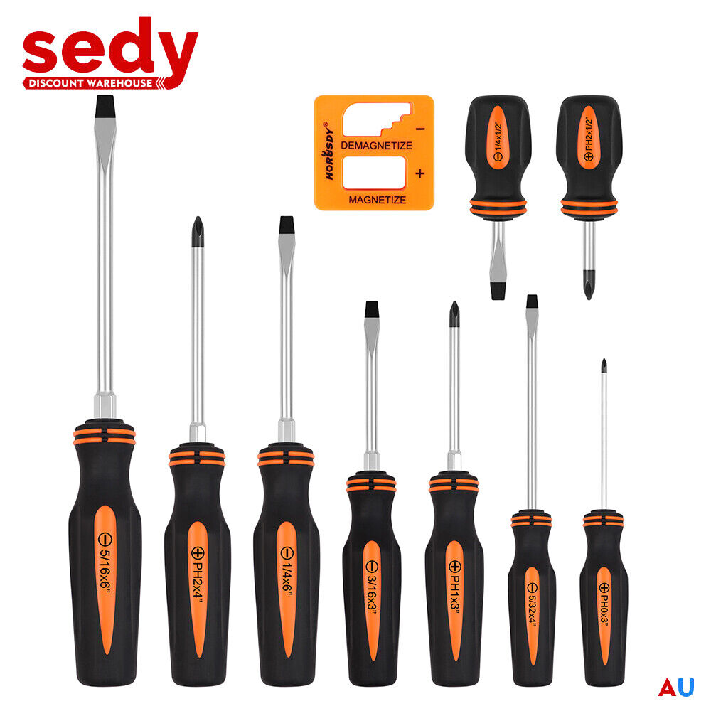 Hand Tools: 10Pcs Magnetic Screwdriver Set Phillips Slotted Magnetizer Non-Slip Handle Tool