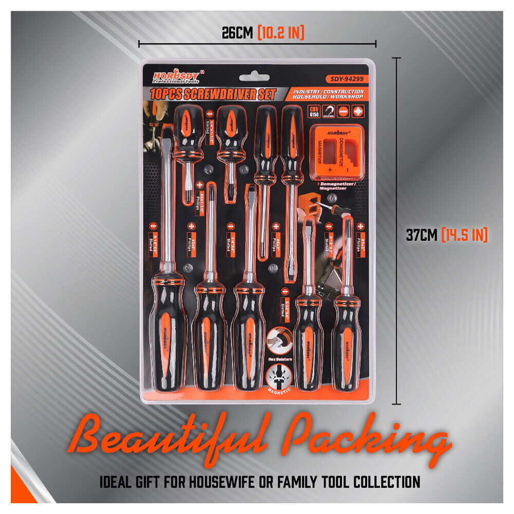 Hand Tools: 10Pcs Magnetic Screwdriver Set Phillips Slotted Magnetizer Non-Slip Handle Tool