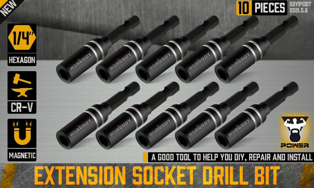 Drill & Screwdriver Accessories: 10Pc Magnetic Extension Socket Drill Bit Holder 1/4" Hex Screwdriver Nut Driver