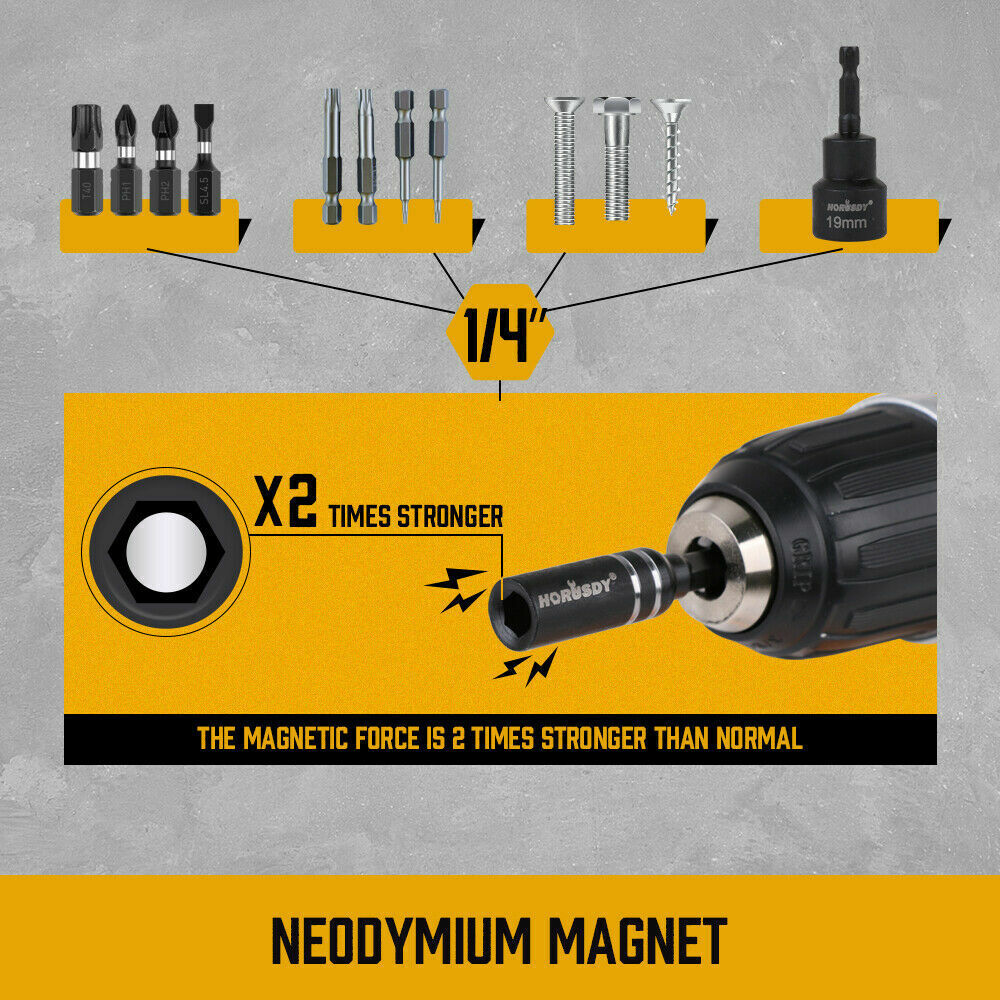 Drill & Screwdriver Accessories: 10Pc Magnetic Extension Socket Drill Bit Holder 1/4" Hex Screwdriver Nut Driver