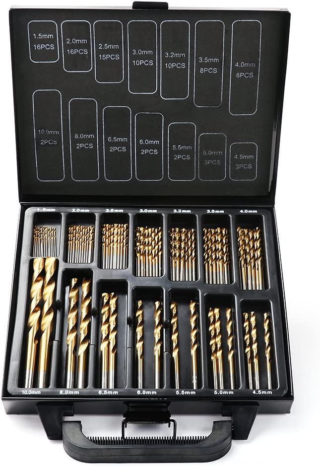 Outdoor Play Equipment: 99Pc Drills Set HSS Titanium Coated Wood Plastic Metal Metric 1.5-10mm With Case