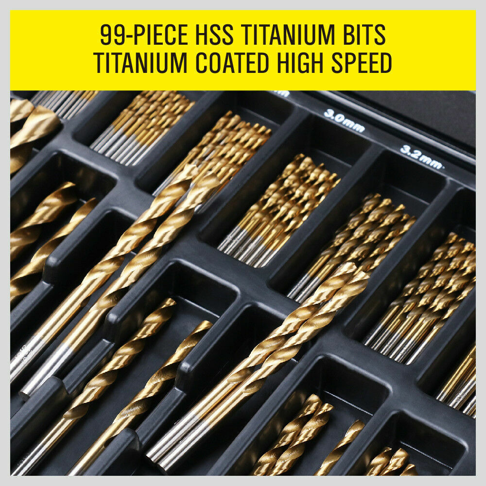 Outdoor Play Equipment: 99Pc Drills Set HSS Titanium Coated Wood Plastic Metal Metric 1.5-10mm With Case