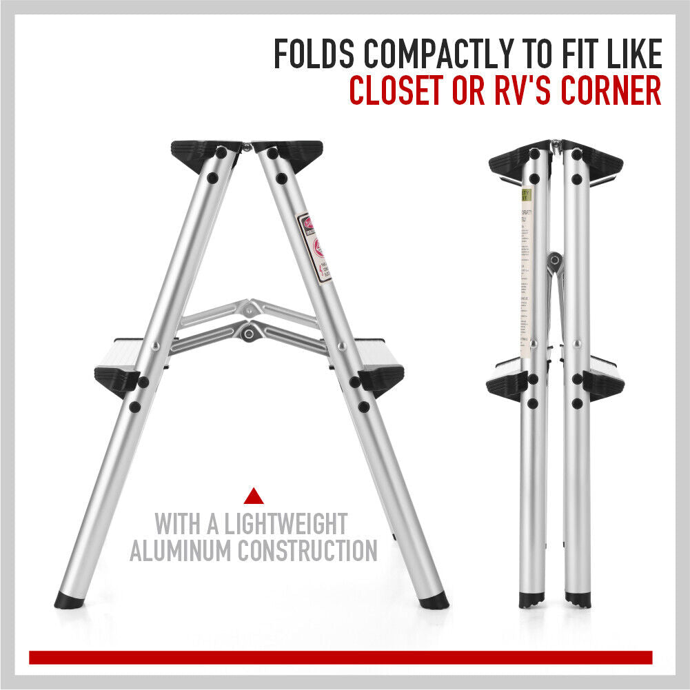 Ladders & Scaffolding: 2-Step Portable Folding Ladder, Aluminum Frame Lightweight Home Ladder with Anti Slip Design, 150KG Capacity