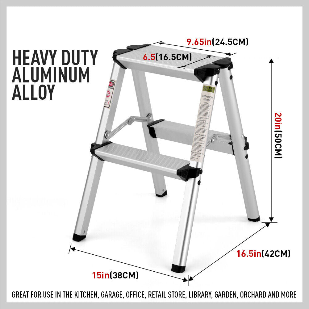 Ladders & Scaffolding: 2-Step Portable Folding Ladder, Aluminum Frame Lightweight Home Ladder with Anti Slip Design, 150KG Capacity