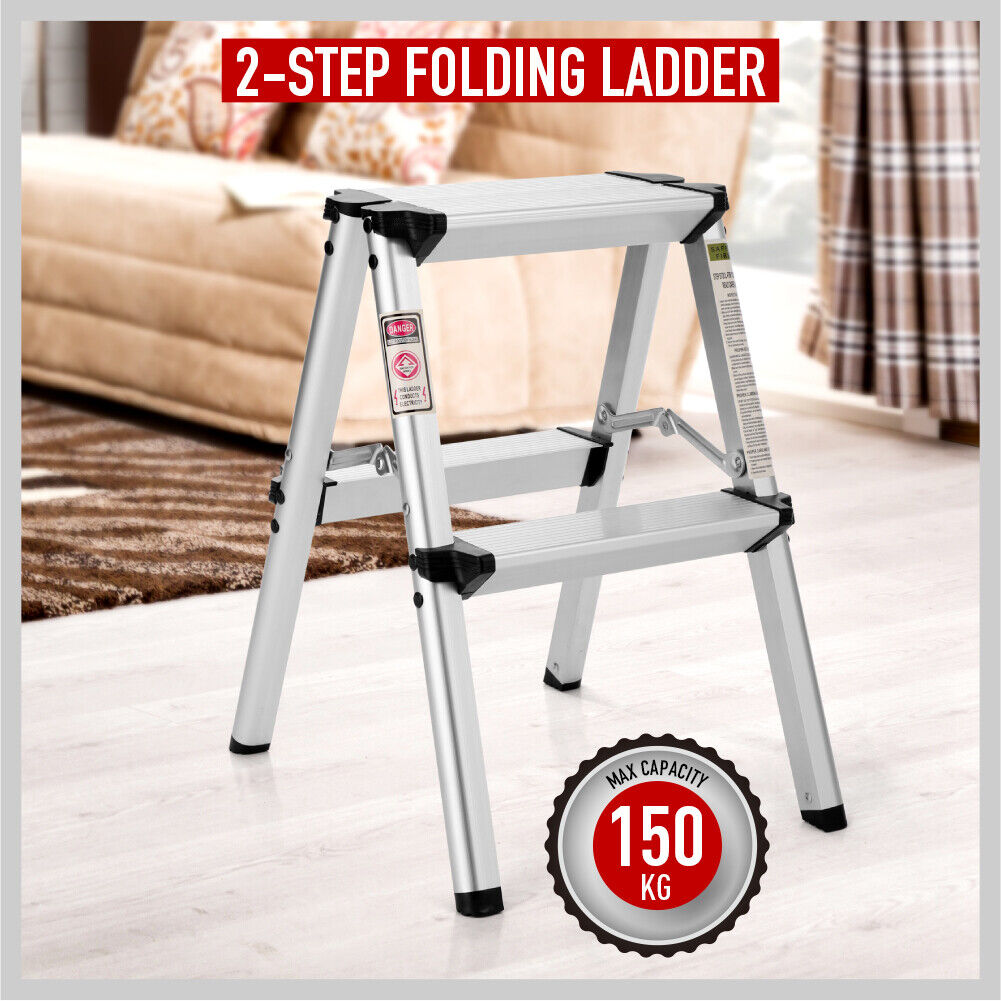 Ladders & Scaffolding: 2-Step Portable Folding Ladder, Aluminum Frame Lightweight Home Ladder with Anti Slip Design, 150KG Capacity