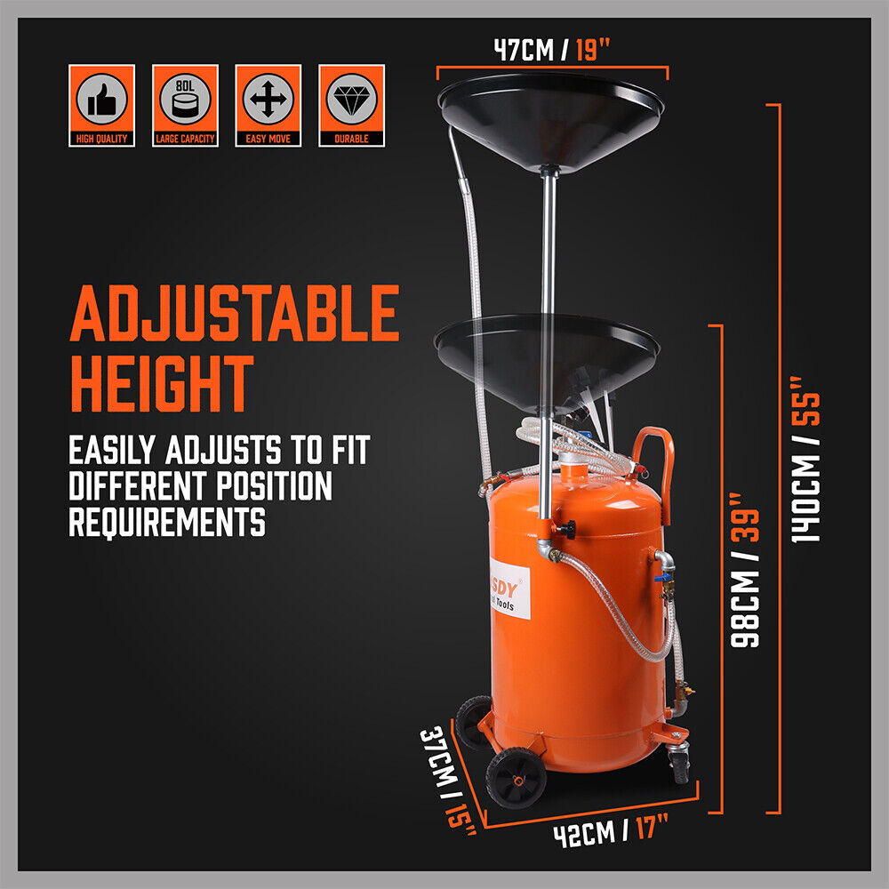 Sewage Pumps: HORUSDY 80L Waste Oil Drainer Pneumatic Fluid Collection Workshop with Extractor
