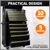Tool Boxes: Black15 Drawer Tool Box Trolley Cabinet Storage Cart Garage Toolbox Organiser